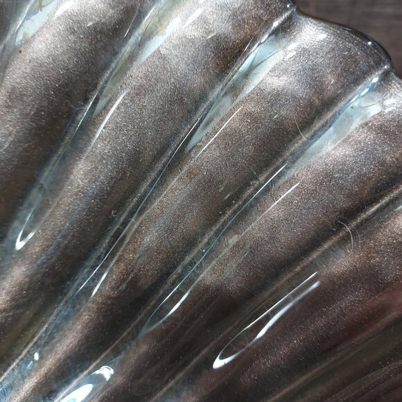 Bowl Akcam Gold Leaf Turkish Glass Holiday 13" x 12" x 3" Clear Silver Back - Picture 13 of 13